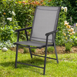 Costway Set Of 4 Folding Chairs In Fabric And Metal Garden Chairs-Grey - thumbnail 3