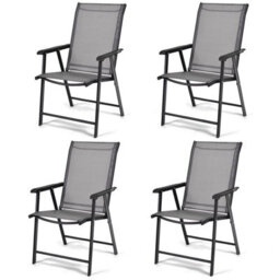 Costway Set Of 4 Folding Chairs In Fabric And Metal Garden Chairs-Grey - thumbnail 1