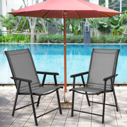 Costway Set Of 4 Folding Chairs In Fabric And Metal Garden Chairs-Grey - thumbnail 8