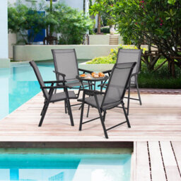 Costway Set Of 4 Folding Chairs In Fabric And Metal Garden Chairs-Grey - thumbnail 9