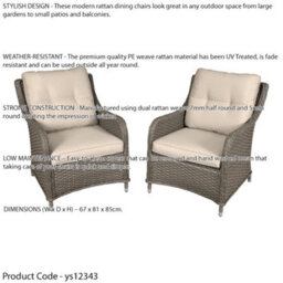 Loops Set Of 2 Weatherproof Rattan Wicker Dining Chairs With Cushions For Outdoor Spaces - thumbnail 2