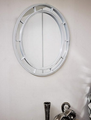 Biznest 48.5X58.5X3Cm Oval - Vintage White Shabby Chic Oval Window Mirror - image 1