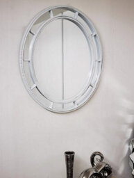 Biznest 48.5X58.5X3Cm Oval - Vintage White Shabby Chic Oval Window Mirror - thumbnail 1