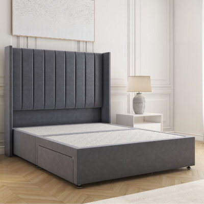 Bsspoke Hannah Divan Bed Set Steel Plush Velvet With 54Inch Headboard & No Drawers No Mattress In Single Double King 4Ft 6Ft - image 1
