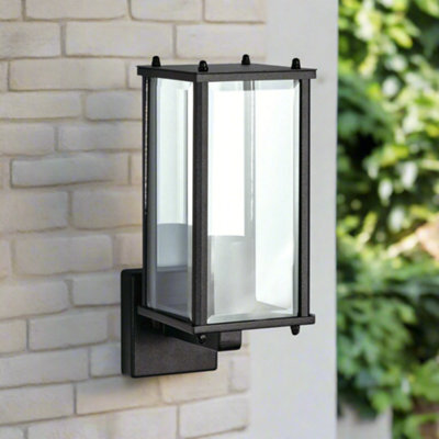 CGC Lighting Cgc Marin Black Outdoor Wall Lantern Clear Bevelled Glass Diffuser Up Ip44 - image 1