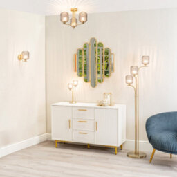 Valuelights Amelie Gold 3 Way Ceiling Light With Smoked Ribbed Glass Shades - thumbnail 6