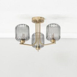 Valuelights Amelie Gold 3 Way Ceiling Light With Smoked Ribbed Glass Shades - thumbnail 4