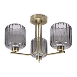 Valuelights Amelie Gold 3 Way Ceiling Light With Smoked Ribbed Glass Shades - thumbnail 2