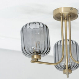 Valuelights Amelie Gold 3 Way Ceiling Light With Smoked Ribbed Glass Shades - thumbnail 3