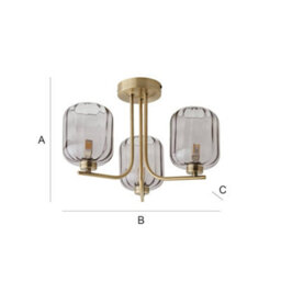 Valuelights Amelie Gold 3 Way Ceiling Light With Smoked Ribbed Glass Shades - thumbnail 8