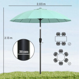 2M Shanghai Garden Parasol Umbrella, Outdoor Sun Shade, Turquoise - thumbnail 2