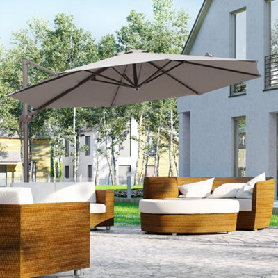 Outsunny 3M Cantilever Parasol Aluminium Garden Umbrella With Crank, Grey - image 1
