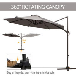 Outsunny 3M Cantilever Parasol Aluminium Garden Umbrella With Crank, Grey - thumbnail 4