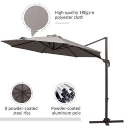 Outsunny 3M Cantilever Parasol Aluminium Garden Umbrella With Crank, Grey - thumbnail 6