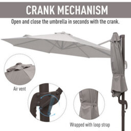 Outsunny 3M Cantilever Parasol Aluminium Garden Umbrella With Crank, Grey - thumbnail 7