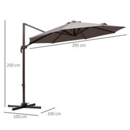 Outsunny 3M Cantilever Parasol Aluminium Garden Umbrella With Crank, Grey - thumbnail 3
