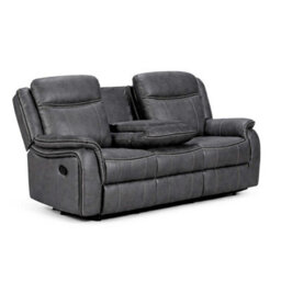 Furnishings For Less UK Tara Reclining Grey Leather Look Manual 3 Seater Sofa - thumbnail 2