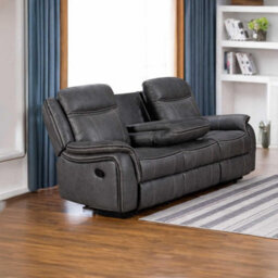 Furnishings For Less UK Tara Reclining Grey Leather Look Manual 3 Seater Sofa