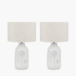 Pacific Lifestyle Set Of 2 Flora White Floral Ceramic Table Lamp - thumbnail 2