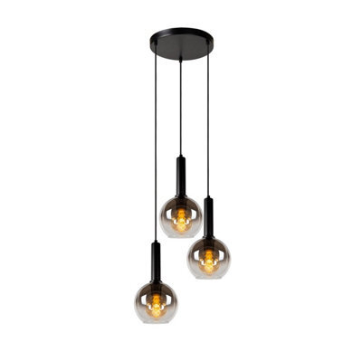 Lucide Marius Modern Cluster Pendant Light 48.5Cm- 3Xe27 - Black - image 1