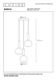 Lucide Marius Modern Cluster Pendant Light 48.5Cm- 3Xe27 - Black - thumbnail 7