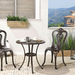 Beliani Outdoor Vintage Brown Aluminium Round Garden Dining Table 65Cm - Weatherproof, Durable Bistro Table - thumbnail 2