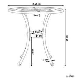 Beliani Outdoor Vintage Brown Aluminium Round Garden Dining Table 65Cm - Weatherproof, Durable Bistro Table - thumbnail 4