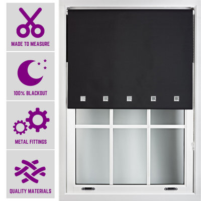 Furnished Made To Measure Blackout Roller Blinds With Square Eyelets And Metal Fittings - Black (W)120Cm (L)210Cm - image 1