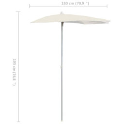 Berkfield Durable Garden Half Parasol With Pole 180X90 Cm Sand - thumbnail 8
