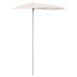 Berkfield Durable Garden Half Parasol With Pole 180X90 Cm Sand - thumbnail 1