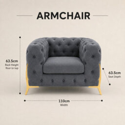 Stratus Interiors Italian Luxury Chesterfield Plush Velvet Sofa, Deep Button Tufted Living Room Statement Chair With Gold Legs - Steel - Armchair - thumbnail 3