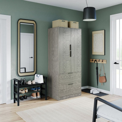 Urbn-Living Urbnliving 179Cm Height 2 Door 2 Drawer Minimalist Bedroom Cedar Grey Wardrobe Storage & Hanging Rail - image 1