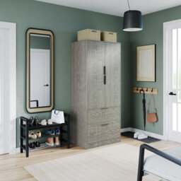 Urbn-Living Urbnliving 179Cm Height 2 Door 2 Drawer Minimalist Bedroom Cedar Grey Wardrobe Storage & Hanging Rail - thumbnail 1