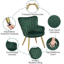 Yaheetech Green Upholstered Velvet Armchair With Wing Side - thumbnail 4