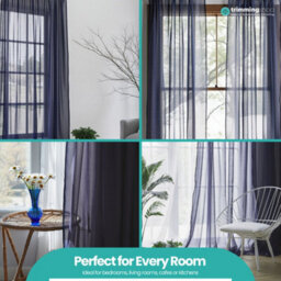 "Neel Blue Voile Curtains Slot Top, 2 Curtains, Navy Blue - 56"" Width X 81"" Drop" - thumbnail 8