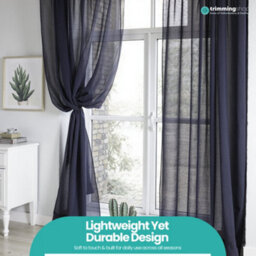 "Neel Blue Voile Curtains Slot Top, 2 Curtains, Navy Blue - 56"" Width X 81"" Drop" - thumbnail 9