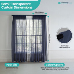 "Neel Blue Voile Curtains Slot Top, 2 Curtains, Navy Blue - 56"" Width X 81"" Drop" - thumbnail 2