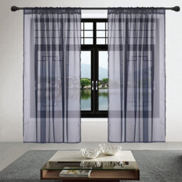 "Neel Blue Voile Curtains Slot Top, 2 Curtains, Navy Blue - 56"" Width X 81"" Drop" - thumbnail 1