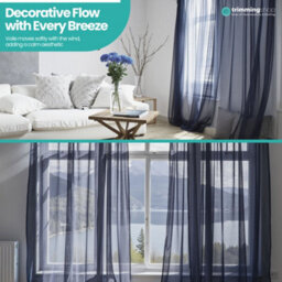 "Neel Blue Voile Curtains Slot Top, 2 Curtains, Navy Blue - 56"" Width X 81"" Drop" - thumbnail 7