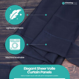 "Neel Blue Voile Curtains Slot Top, 2 Curtains, Navy Blue - 56"" Width X 81"" Drop" - thumbnail 4