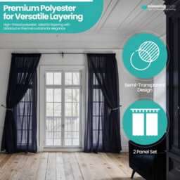 "Neel Blue Voile Curtains Slot Top, 2 Curtains, Navy Blue - 56"" Width X 81"" Drop" - thumbnail 5