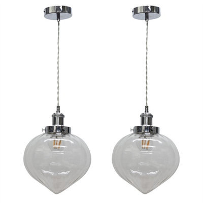 First Choice Lighting Set Of 2 Layla - Clear Vintage Design Pendant Shades Chrome Flex Set - image 1
