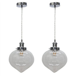 First Choice Lighting Set Of 2 Layla - Clear Vintage Design Pendant Shades Chrome Flex Set - thumbnail 1