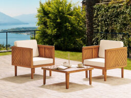 Beliani Bistro Set With Cushions Baratti Acacia Wood Brown - thumbnail 2
