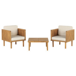 Beliani Bistro Set With Cushions Baratti Acacia Wood Brown - thumbnail 1