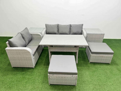 Fimous 7 Seater Pe Rattan Wicker Garden Furniture Conservatory Sofa Set 3 Seater Sofa Love Sofa 2 Big Footstool 2 Side Table - image 1