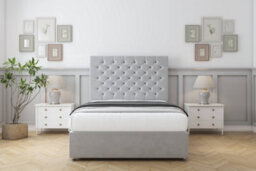 "Sloomy Mayfair Silver Plush Divan Bed Base 2 Drawers Same Side With 54"" Floor Standing Headboard 5' King" - thumbnail 2