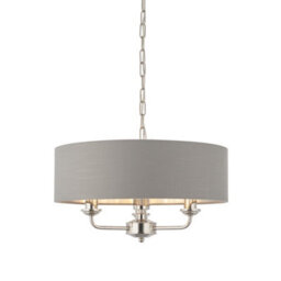 Luminosa Lighting Luminosa Highclere 3 Lamp Cylindrical Pendant Light Bright Nickel Plate, Charcoal Fabric