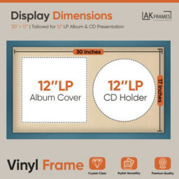 "30X17"" Navy Blue Modern Vinyl Record Frame With Ivory Mount For 12 Inch Lp Album Cover & Disc - Ak Frames" - thumbnail 2