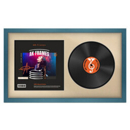 "30X17"" Navy Blue Modern Vinyl Record Frame With Ivory Mount For 12 Inch Lp Album Cover & Disc - Ak Frames"